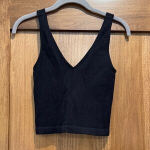 Black V-Neck Ribbed Tank Top - Women